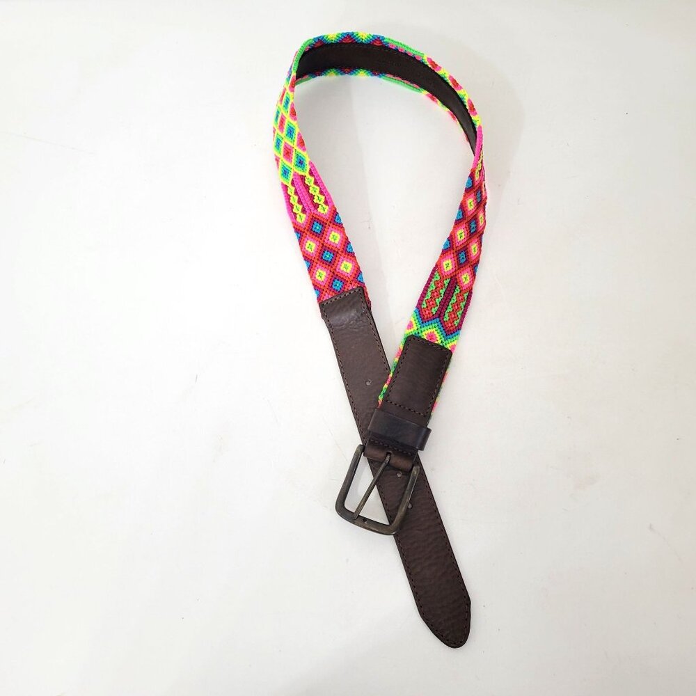 Eclectic Array Handwoven Multicolor Belt With Leather Accents